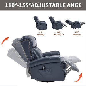 English Elm Heat Massage Rocker Swivel Recliner in Genuine Leather with Lumbar Relief for Living Room W3224S00012