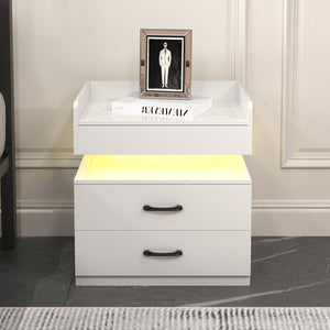 English Elm 1 Nightstand with Remote LED Strip Light, Two Drawers and Spacious Storage for Cozy Ambient Bedrooms White W368P239008