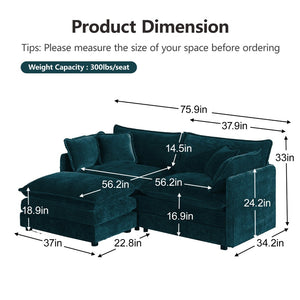 English Elm 4 Piece Modular Sectional Sofa Set Blue Chenille Living Room Seating with Ottomans W714S00595