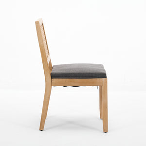 English Elm Farmhouse Rattan Dining Chairs Set of 2 with Linen Upholstery, Cane Back & Solid Wood Frame, Comfortable Gray W1143P332690