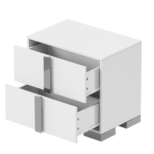 English Elm Modern Two Drawer Nightstand with Slim Metal Legs and Mirrored Bar Handles for Bedroom White W5271P416538