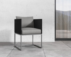 Sunpan CRETE DINING ARMCHAIR - DARK GREY - Modern, Durable, and Stylish Outdoor Seating for Elegant Spaces 109485