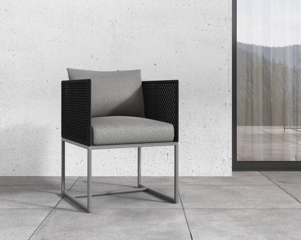 Sunpan CRETE DINING ARMCHAIR - DARK GREY - Modern, Durable, and Stylish Outdoor Seating for Elegant Spaces 109485