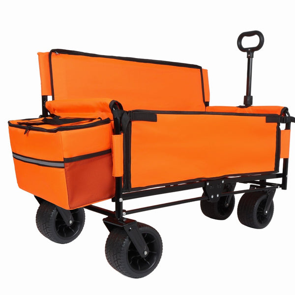 English Elm 3-in-1 Convertible Folding Wagon with 500lb Steel Frame and All-terrain Swivel Wheels Orange W2932P390463