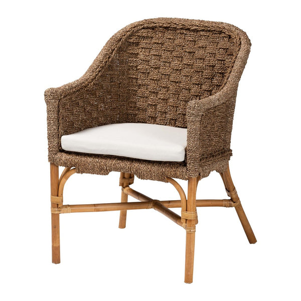 English Elm Bohemian Rattan Seagrass Accent Chair with Curved Back for Coastal Living Rooms B2750P467779