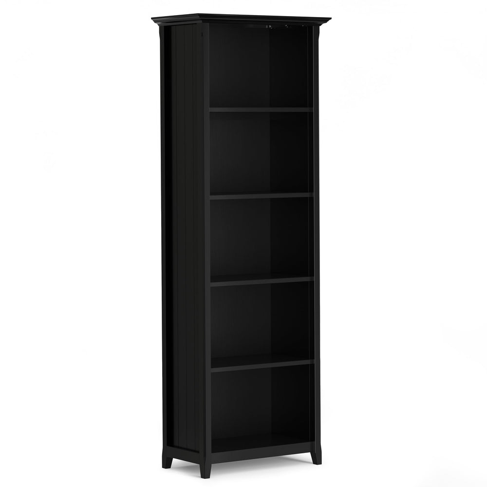 English Elm Acadian Handcrafted 5-Shelf Pine Bookcase in Black – Adjustable Shelves, Tapered Legs, Crown Top B136P238597
