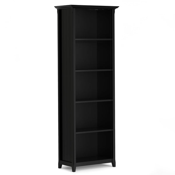 English Elm Acadian Handcrafted 5-Shelf Pine Bookcase in Black – Adjustable Shelves, Tapered Legs, Crown Top B136P238597