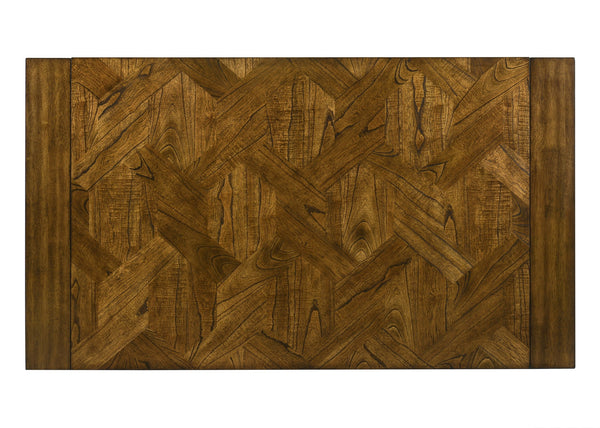 English Elm 7pc Handcrafted Feel Rectangular Dining Set with Tufted Neutral Upholstery and Mixed Wood Tones B2741S00517