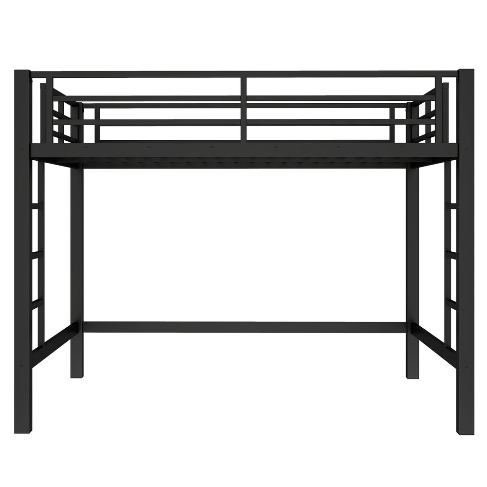 English Elm Full Metal Loft Bed with Sturdy Frame, Easy-Climb Ladder, Guardrails & Underbed Storage Space Black W1580P370678