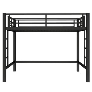 English Elm Full Metal Loft Bed with Sturdy Frame, Easy-Climb Ladder, Guardrails & Underbed Storage Space Black W1580P370678