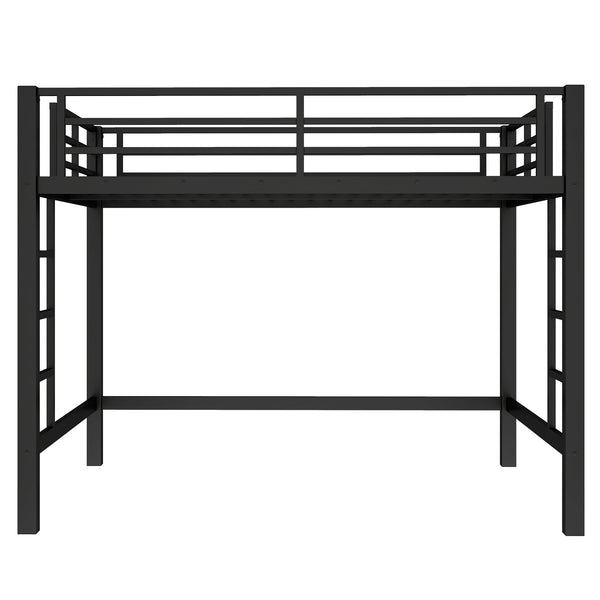 English Elm Full Metal Loft Bed with Sturdy Frame, Easy-Climb Ladder, Guardrails & Underbed Storage Space Black W1580P370678