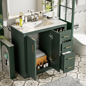 English Elm 36'' Bathroom Vanity with Ceramic Sink Combo Solid Wood Frame Soft-Closing Drawers Ample Storage Elegance Green N710P243327F