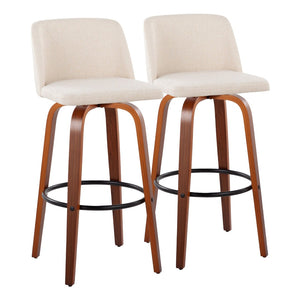 English Elm Toriano 30" Mid-Century Barstool Set Of 2 – Swivel Walnut Wood Legs & Cream Fabric Upholstery Comfort B202S00682-GIGA