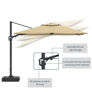 English Elm 11FT Square Cantilever Patio Umbrella with LED Light, UPF50+ 280g Solution-Dyed Fabric, Rust-Resistent Frame Beige 108.27 L x 16.54 W x 6.69 H T3609P352400