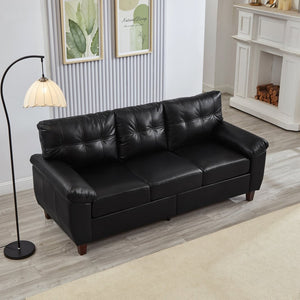 English Elm 79" Three Seat Pu Faux Leather Sofa Tufted Back Wide Arm with Hidden Storage Black W1097S00246