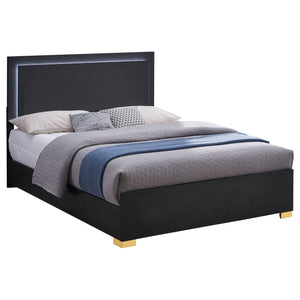 English Elm Medici Black Eastern King Bed with Built-In LED Headboard, Warm Bracket Legs, Modern Sophistication B062S01059