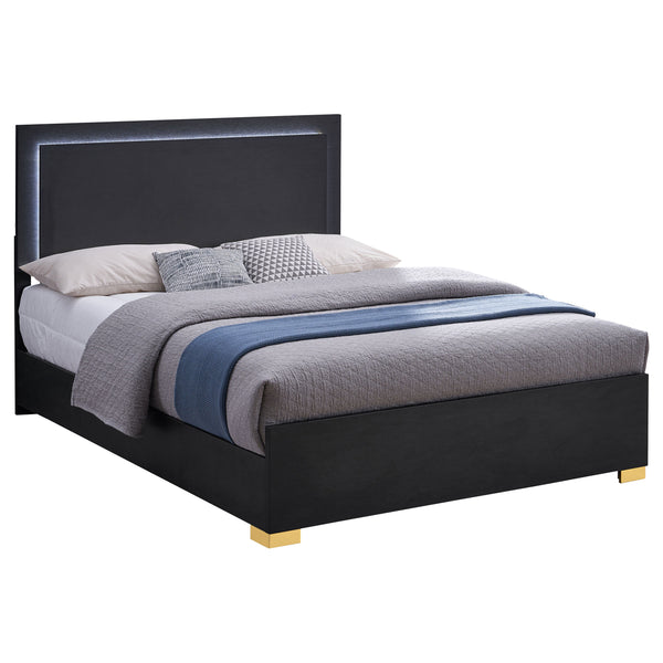 English Elm Medici Black Eastern King Bed with Built-In LED Headboard, Warm Bracket Legs, Modern Sophistication B062S01059