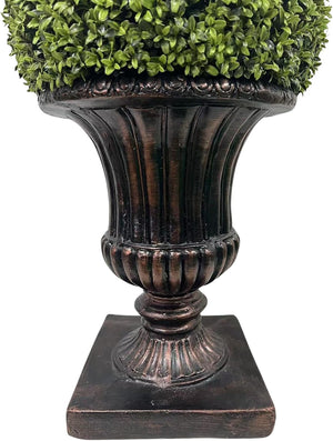 English Elm 32" Ball Topiary in Magnesia Pedestal Pot — Lifelike Artificial Plant for Indoor & Outdoor Decor Brown W1550P288705