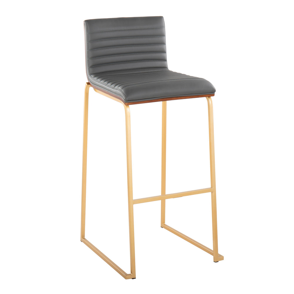 English Elm Mason Mara 30" Gold Barstools – Set Of 2 With Walnut Wood & Grey Faux Leather For Stylish Comfort B202P222246