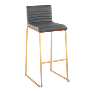 English Elm Mason Mara 30" Gold Barstools – Set Of 2 With Walnut Wood & Grey Faux Leather For Stylish Comfort B202P222246