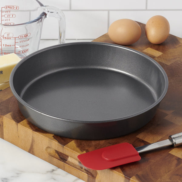Lenox Bliss Carbon Steel Bakeware with Silicone Nonstick Coating for Even Browning and Baking 9" Round Cake Pan 35224L21