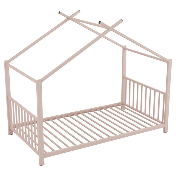 English Elm Twin Metal House Platform Bed with Slat Kit for Kids Sleepovers Sturdy Frame Elegant Silhouette 63.8"H Pink MF322835AAH