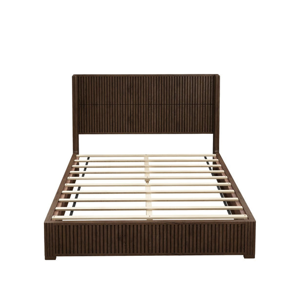 English Elm Solid Rubberwood Queen Platform Bed Low Profile Grain Veneer Frame No Box Spring W1716S00038