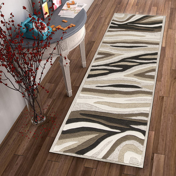 Homeroots 2' X 7' Natural Abstract Waves Wool Runner Rug  Wool 352300