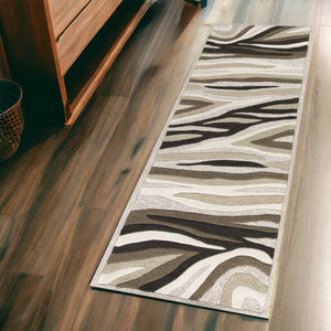 Homeroots 2' X 7' Natural Abstract Waves Wool Runner Rug  Wool 352300