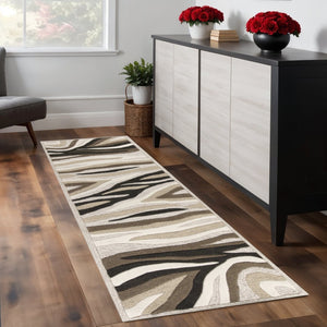 HomeRoots 8' Handcrafted Wool Area Rug in Beige, Ivory, and Black - Modern Abstract Design for Stylish Spaces 8" Runner 352300
