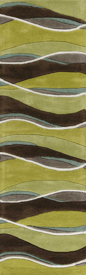HomeRoots 8' Vibrant Lime Green, Brown, and Blue Hand-Tufted Wool Runner Rug for Stylish Hallway Decor 8' Runner 352301