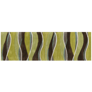 HomeRoots 8' Vibrant Lime Green, Brown, and Blue Hand-Tufted Wool Runner Rug for Stylish Hallway Decor 8' Runner 352301