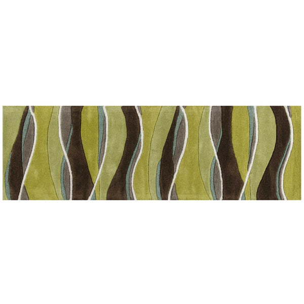 HomeRoots 8' Vibrant Lime Green, Brown, and Blue Hand-Tufted Wool Runner Rug for Stylish Hallway Decor 8' Runner 352301