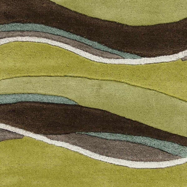 HomeRoots 8' Vibrant Lime Green, Brown, and Blue Hand-Tufted Wool Runner Rug for Stylish Hallway Decor 8' Runner 352301