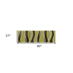 HomeRoots 8' Vibrant Lime Green, Brown, and Blue Hand-Tufted Wool Runner Rug for Stylish Hallway Decor 8' Runner 352301