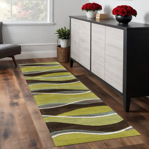 HomeRoots 8' Vibrant Lime Green, Brown, and Blue Hand-Tufted Wool Runner Rug for Stylish Hallway Decor 8' Runner 352301
