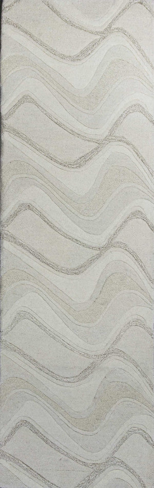 HomeRoots 7' Ivory and Gray Abstract Wool Runner Rug - Hand-Tufted, Soft Texture, Perfect for Hallways & Entryways 7' Runner 352302