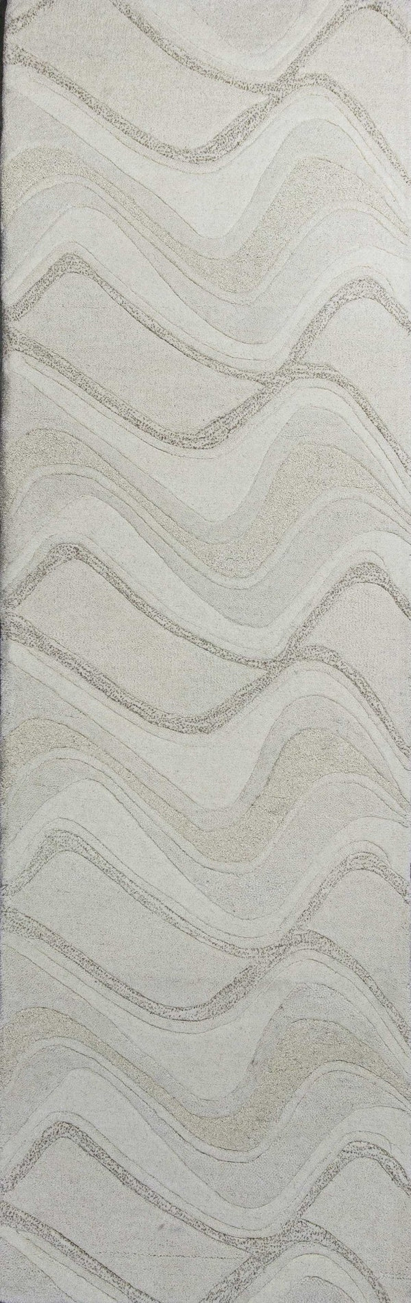 HomeRoots 7' Ivory and Gray Abstract Wool Runner Rug - Hand-Tufted, Soft Texture, Perfect for Hallways & Entryways 7' Runner 352302