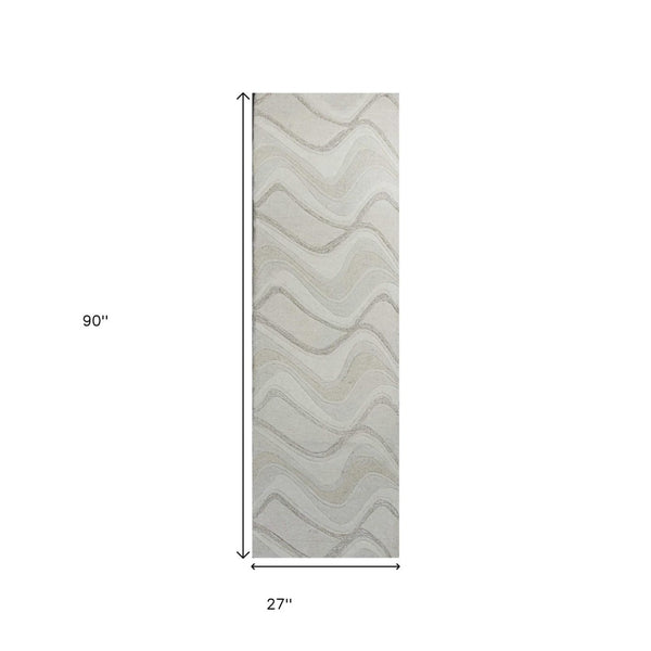 HomeRoots 7' Ivory and Gray Abstract Wool Runner Rug - Hand-Tufted, Soft Texture, Perfect for Hallways & Entryways 7' Runner 352302
