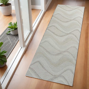 HomeRoots 7' Ivory and Gray Abstract Wool Runner Rug - Hand-Tufted, Soft Texture, Perfect for Hallways & Entryways 7' Runner 352302