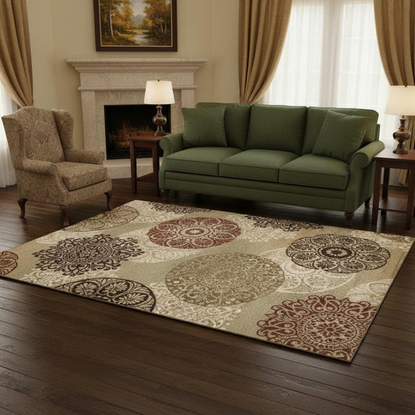 HomeRoots 5' Sage Brown and Ivory Floral Medallion Area Rug - Timeless Elegance for Your Home Décor 5' X 8' 352306