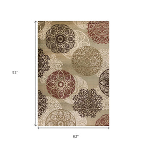 HomeRoots 5' Sage Brown and Ivory Floral Medallion Area Rug - Timeless Elegance for Your Home Décor 5' X 8' 352306