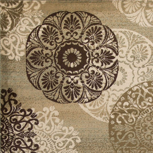 HomeRoots 5' Sage Brown and Ivory Floral Medallion Area Rug - Timeless Elegance for Your Home Décor 5' X 8' 352306