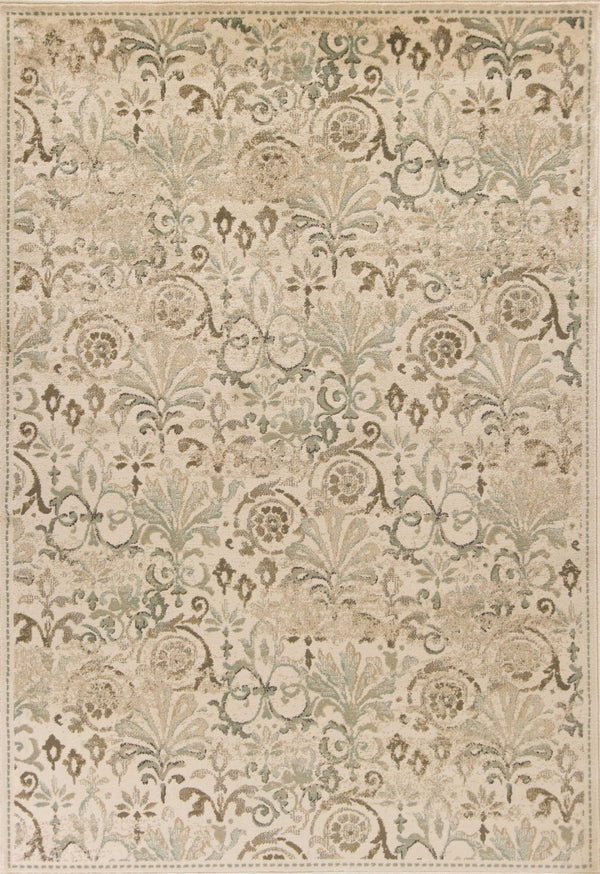 HomeRoots 5' Timeless Ivory and Brown Floral Medallion Area Rug for Elegant Living Spaces and Durability 5' X 8' 352307