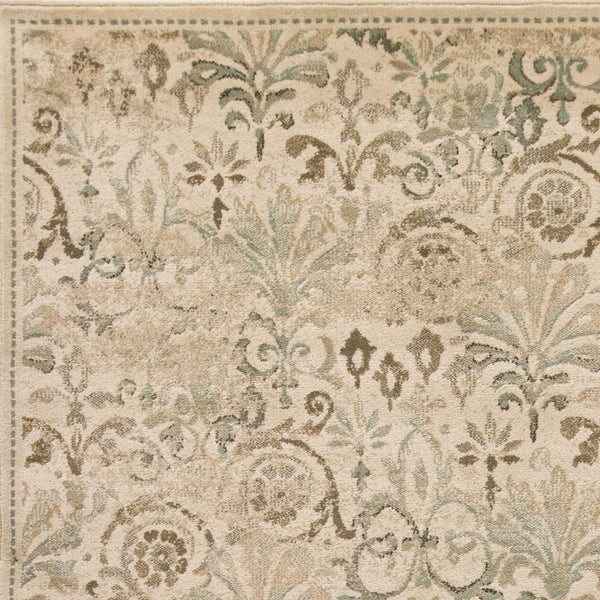 HomeRoots 5' Timeless Ivory and Brown Floral Medallion Area Rug for Elegant Living Spaces and Durability 5' X 8' 352307