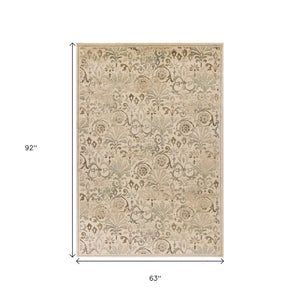 HomeRoots 5' Timeless Ivory and Brown Floral Medallion Area Rug for Elegant Living Spaces and Durability 5' X 8' 352307