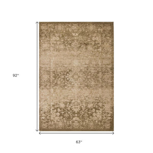 HomeRoots 5' Elegant Beige and Tan Floral Medallion Distressed Area Rug for a Cozy, Inviting Home Space 5' X 8' 352308