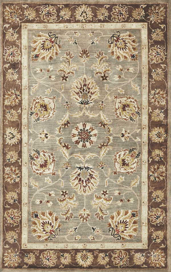 HomeRoots 8' Timeless Gray Brown Ivory Floral Medallion Hand-Tufted Area Rug in New Zealand Lambs Wool 7' Runner 352309