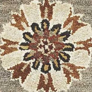 HomeRoots 8' Timeless Gray Brown Ivory Floral Medallion Hand-Tufted Area Rug in New Zealand Lambs Wool 7' Runner 352309