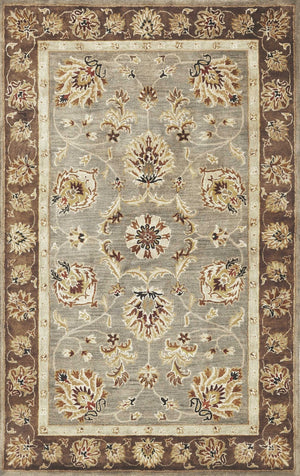 HomeRoots 8' Timeless Gray Brown Ivory Floral Medallion Hand-Tufted Area Rug in New Zealand Lambs Wool 3' X 5' 352310